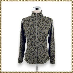 Old Navy Active Leopard Print Full Zip Jacket Green Black Medium